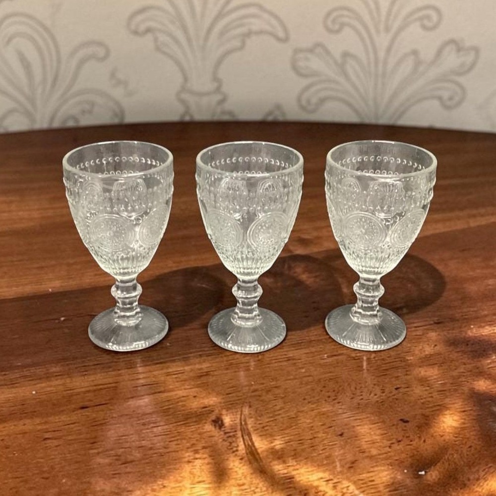 Target Bullseye Clear Wine Glasses, Set of 3, Vintage Inspired Goblets, Stemware